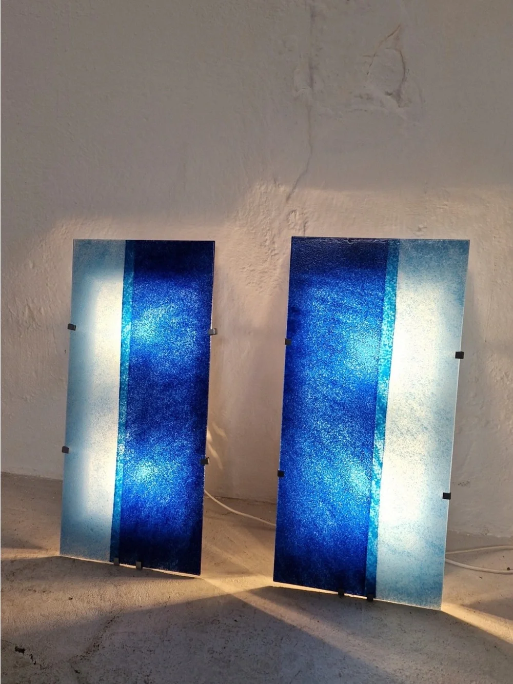 Vintage IKEA GYLLEN Blue Glass Wall Lamp Light 22” x 10” Discontinued